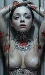 a women with tattoos posing naked in a body