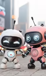 two small robots standing next to each other