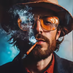 a man in a fedora with a cigar in his mouth
