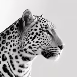 black and white image of a leopard