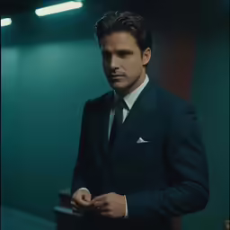 a man wearing a suit and tie poses for the camera
