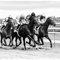 a group of horses are running in the race