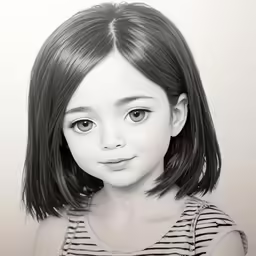the drawing is of a girl in black and white