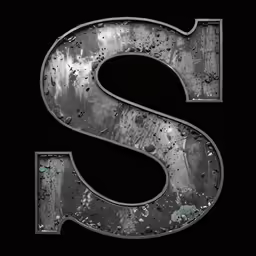 a metallic letter with water drops on it