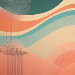 the wall with a painting of waves on it,a large abstract painting with birds in the background