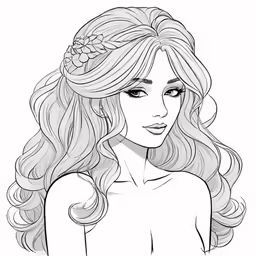 a girl with long hair and flowers in her hair