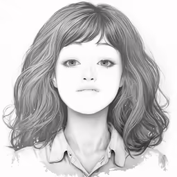 the pencil drawing shows a young woman with short hair