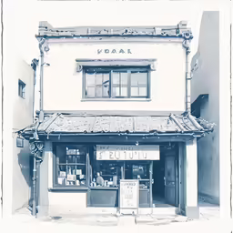 the old time picture is shows a shop and a man walking outside