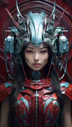 a young lady wearing robot suits and helmet,an asian woman dressed in futuristic attire