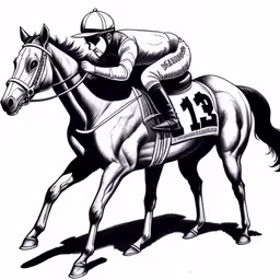 an ink drawing of a horse and jockey,a drawing of a horse and rider racing