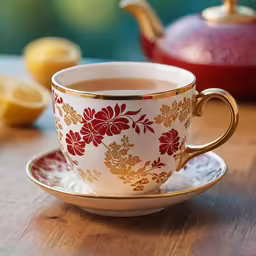a cup of tea is sitting on a plate