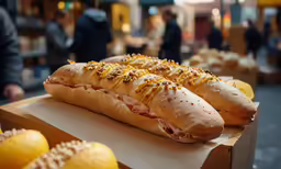 some long sandwiches have been prepared and ready to be eaten