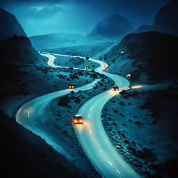 cars driving down a curvy mountain road