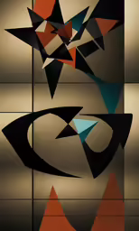 an abstract picture of orange, blue and black