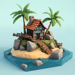 this is a stylized house on a island