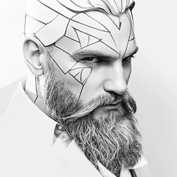 a drawing of a man with his face cut out to resemble geometric shapes
