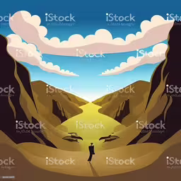 a man walking into the mountains and ocean royalty,a person is standing on the desert with two mountains in the background