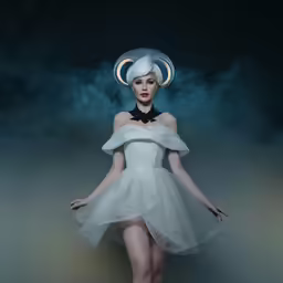 woman wearing white dress and dark accessories posing for the camera