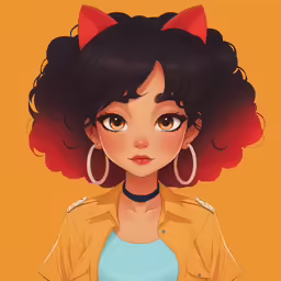 a young girl with black hair wearing cat ears