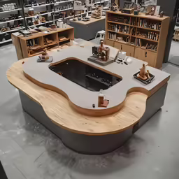 a counter made out of wood and a white sink