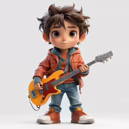 a little boy holding a guitar with his mouth open
