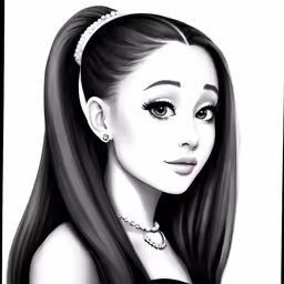 a cartoon girl with long hair wearing a pearl necklace