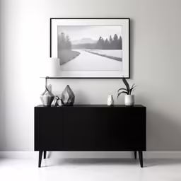 a large framed photograph sitting on top of a wall