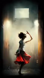 woman in white shirt and red dress dancing