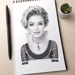 a drawing of a woman is shown on top of a notepad