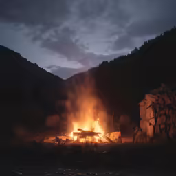 a bonfire in the middle of a forest