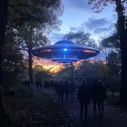 people walking down the street beneath an alien sighting tent,many people walking on a path underneath a futuristic structure