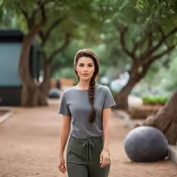 a woman standing in the middle of the road