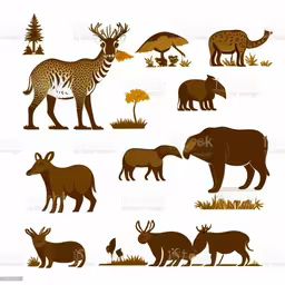 various silhouettes of wild animals and their surroundings,different types of african animals, illustration