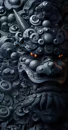a sculpture of an animal surrounded by many buttons