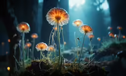 a group of white flowers glowing in the dark