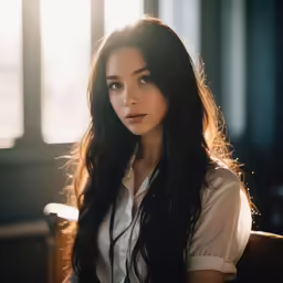 a beautiful young woman posing in a chair