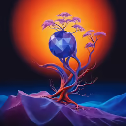 this is an artistic painting of trees in a landscape