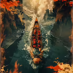 a large boat in a body of water on a large screen