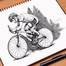 the drawing is a man on a bike