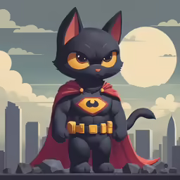 a drawing of a cute cat wearing a batman costume