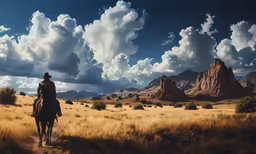 a person riding a horse in a grassy field
