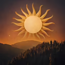 an oil painting of a sun in the sky