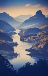 a wide mountain stream running between two large mountains