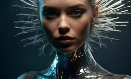 there is a woman with silver body paint