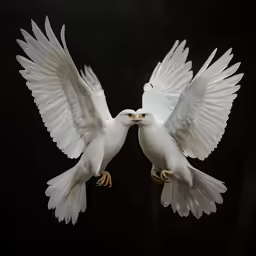 white birds with outstretched wings in front of black background