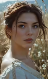 a girl standing in the middle of a field