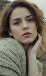 a close - up of a woman with her hands on her shoulder