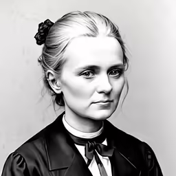 a black and white photograph of a woman in a black outfit