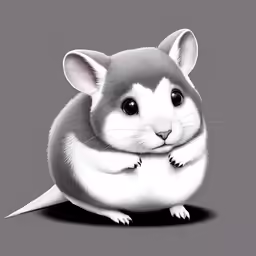 a grey and white gerbil looking forward while sitting down