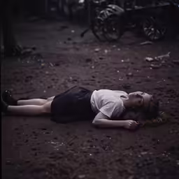 a young woman is laying on the ground